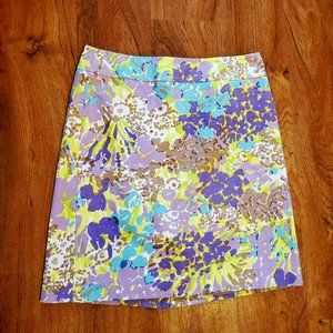 Talbots Lilac Floral Skirt, Size 4P, Back Zipper, Mini Petite Purple Blue Yellow